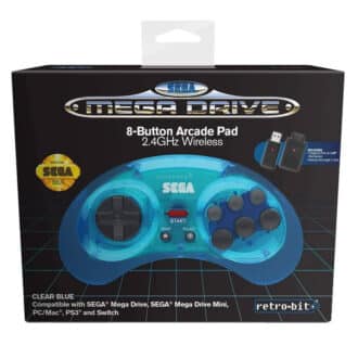 MD Handkontroll Retro bit Trådlös 6 Knappars med 2st Mottagare Clear Blue b