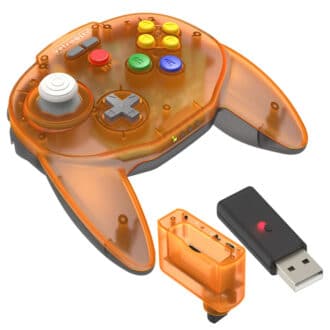 N64 Handkontroll Retro bit Trådlös Tribute64 med 2st Mottagare Orange Hawk a
